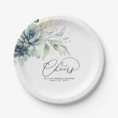 Succulents Gold Greenery Elegant Modern Cheers Paper Plates