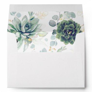 Succulents Greenery and Gold Elegant Envelope