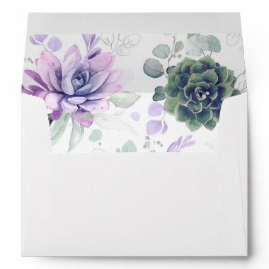 Succulents Greenery and Silver Elegant Envelope