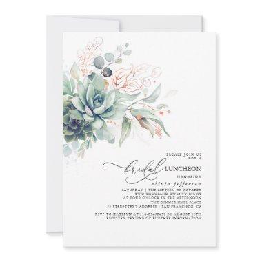 Succulents Greenery Elegant Leaves Bridal Luncheon Invitations