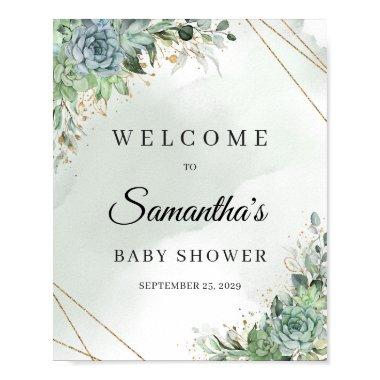 Succulents greenery gold bridal shower welcome poster