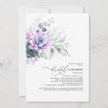 Succulents Greenery Silver Leaves Bridal Luncheon Invitations