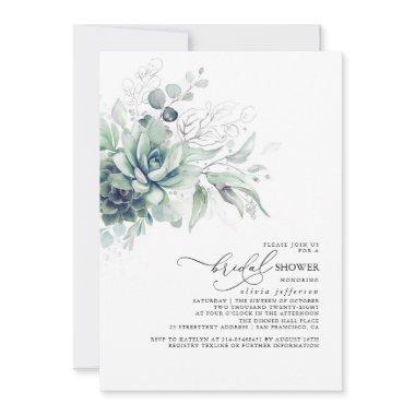 Succulents Greenery Silver Leaves Bridal Shower Invitations