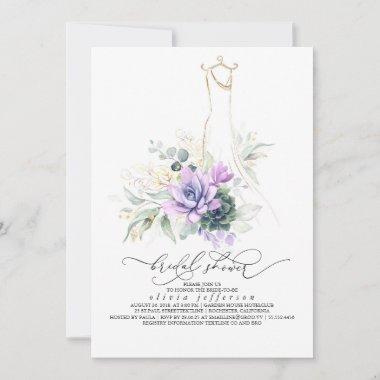Succulents Greenery Wedding Dress Bridal Shower In Invitations