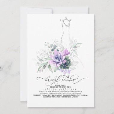 Succulents Greenery Wedding Dress Bridal Shower Invitations