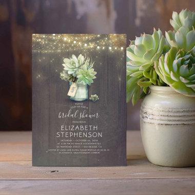 Succulents Mason Jar Rustic Country Bridal Shower Invitations