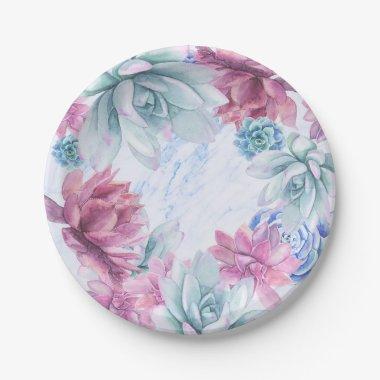 Succulents Modern Chic Marble  Fiesta Paper Plates