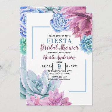 Succulents Modern Chic White Bridal Shower Fiesta Invitations