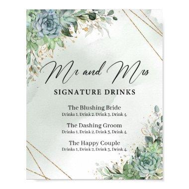 Succulents Mr and Mrs signature drinks sign