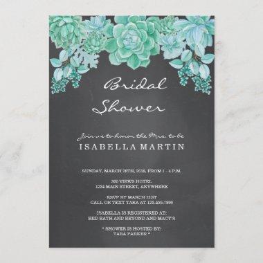 Succulents on Chalkboard Bridal Shower Invitations