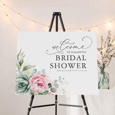 Succulents Pink Floral Bridal Shower Welcome Foam Board