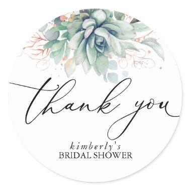Succulents Rose Gold Greenery Thank You Classic Round Sticker