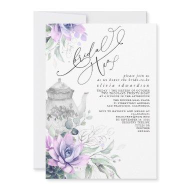 Succulents Silver Greenery Bridal Shower Tea Party Invitations