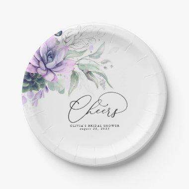 Succulents Silver Greenery Elegant Modern Cheers Paper Plates