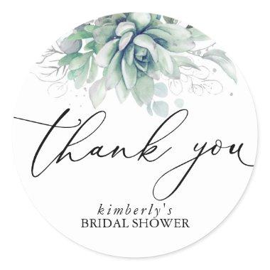 Succulents Silver Greenery Thank You Classic Round Sticker