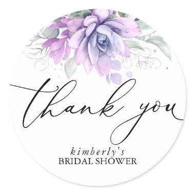 Succulents Silver Greenery Thank You Classic Round Sticker