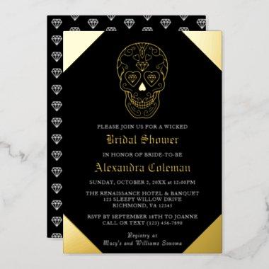 Sugar Skull Diamond Bridal Shower Foil Invitations