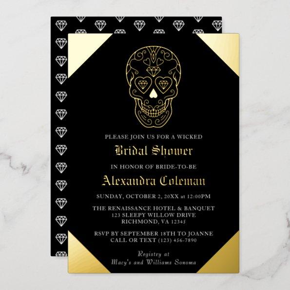Sugar Skull Diamond Bridal Shower Foil Invitations