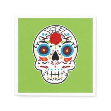 Sugar Skull Mexican Spanish Skeleton Party Green Napkins