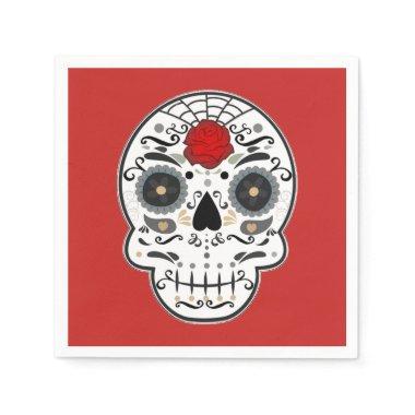 Sugar Skull Mexican Spanish Skeleton Red Rose Napkins