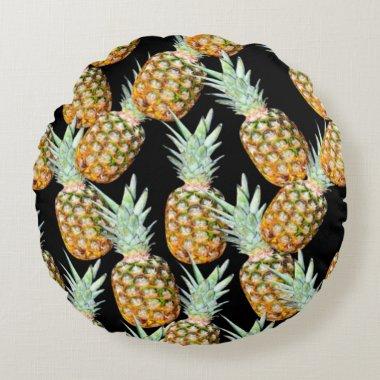 summer aloha hawaiian tropical fruit pineapple round pillow