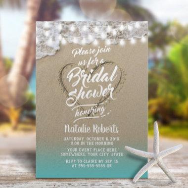 Summer Beach Heart Rustic Bridal Shower Invitations