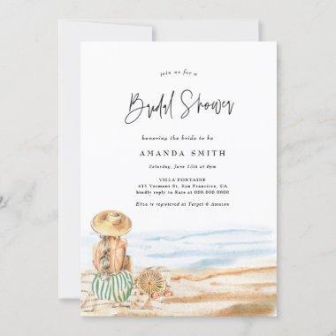 Summer Beach Tropical Watercolor Bridal Shower Invitations