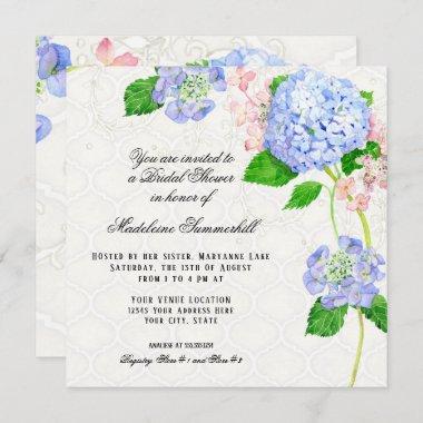 Summer Blue Hydrangea Watercolor Bridal Shower Invitations