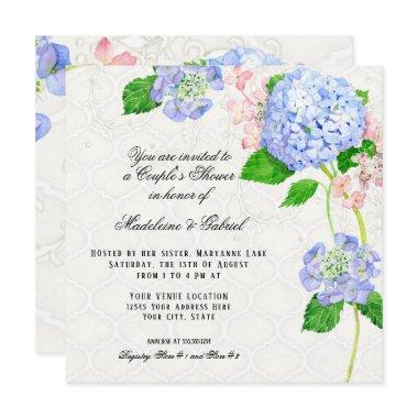 Summer Blue Hydrangea Watercolor Couples Shower Invitations