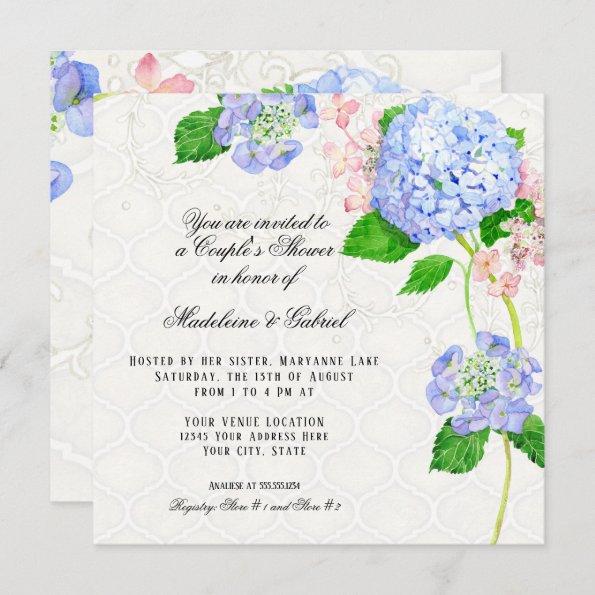Summer Blue Hydrangea Watercolor Couples Shower Invitations