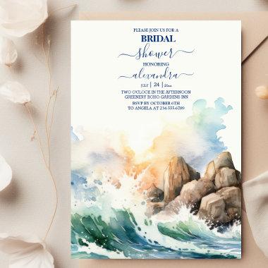 Summer Blue Ocean Beach Bridal Shower Invitations