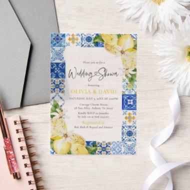 Summer Blue Tiles Lemons Italian Wedding Shower Vellum