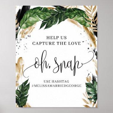 Summer boho tropical leaves gold oh snap sign