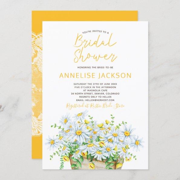 Summer daisies yellow and white lace bridal shower Invitations
