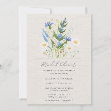 Summer Daisy Blue Wildflower Bridal Shower Invitations