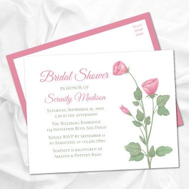 Summer Floral Pink Flowers Garden Bridal Shower Invitation PostInvitations