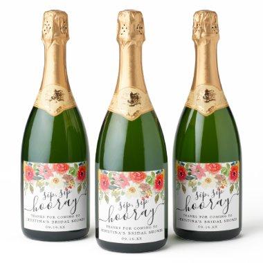 Summer Florals Sip Sip Hooray Bridal Shower Sparkling Wine Label