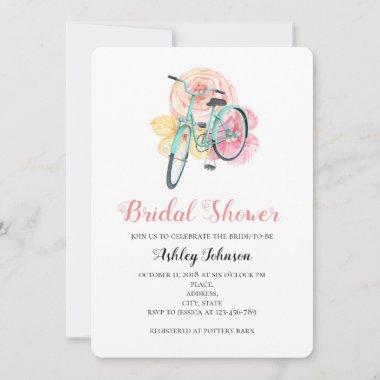 Summer flowers bridal shower Invitations. Bicycle Invitations
