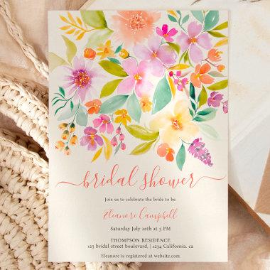 Summer garden floral watercolor bridal shower Invitations