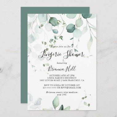 Summer Green Eucalyptus Bridal Lingerie Shower Invitations
