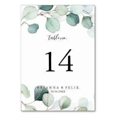 Summer Green Eucalyptus Foliage Wedding Table Number