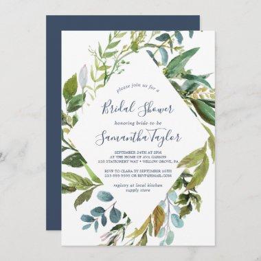 Summer Greenery Diamond Wreath Bridal Shower Invitations