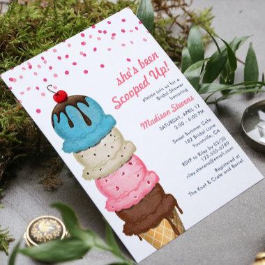Summer Ice Cream Modern Watercolor Bridal Shower Invitations