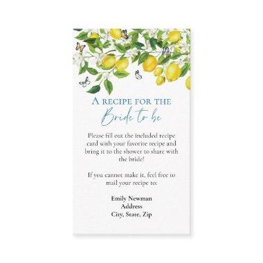 Summer Lemon Bridal Shower | Recipe Request Enclosure Invitations