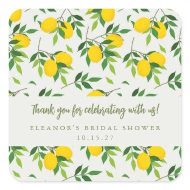 Summer Lemon Fruit Custom Bridal Shower Thank You Square Sticker