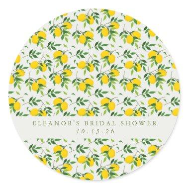 Summer Lemon Fruit Pattern Custom Bridal Shower Classic Round Sticker