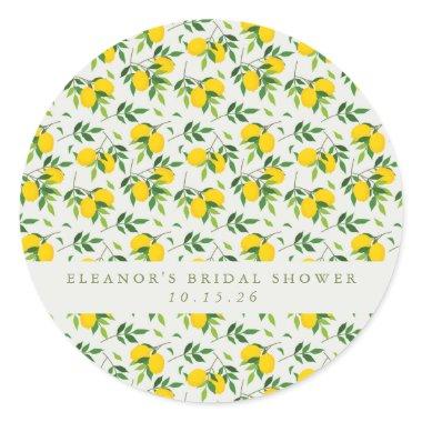 Summer Lemon Fruit Pattern Custom Bridal Shower Classic Round Sticker