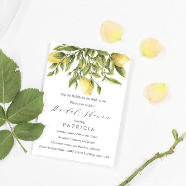 Summer Lemons and Foliage Wedding Bridal Shower Invitations
