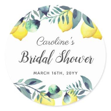 Summer Lemons & Eucalyptus Bright Bridal Shower Classic Round Sticker