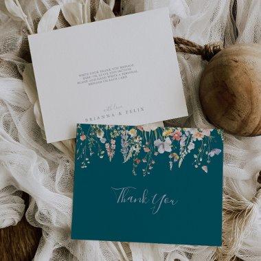Summer Multicolor Wildflower Green Flat Wedding Thank You